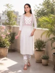 White Kurta with Floral Embroidery