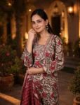 Maroon Floral Printed Kurta Set with Dupatta