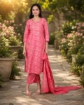 Bhavini Pink Printed Kurta Set with Elegant Dupatta for Women