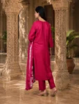 bhavini-fuchsia-pink-white-floral-salwar-suit-dupatta-draped-front-view-heritage-courtyard-festive-wear