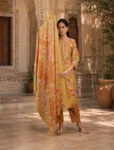 bhavini-mustard-yellow-red-floral-kurta-set-embroidered-yoke-front-view-heritage-courtyard-ethnic-wear
