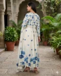 bhavini-white-blue-floral-anarkali-suit-frontpose-gardenlawn-summerwear
