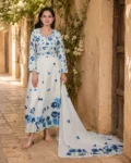bhavini-white-blue-floral-anarkali-suit-frontpose-gardenlawn-summerwear