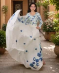 bhavini-white-blue-floral-anarkali-suit-frontpose-gardenlawn-summerwear