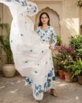 bhavini-white-blue-floral-anarkali-suit-frontpose-gardenlawn-summerwear