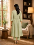 bhavini-sage-green-floral-printed-kurta-set-marble-print-dupatta-front-view-modern-gallery-casual-ethnicwear