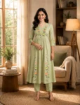 bhavini-sage-green-floral-printed-kurta-set-marble-print-dupatta-front-view-modern-gallery-casual-ethnicwear