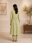 bhavini-sage-green-floral-printed-kurta-set-marble-print-dupatta-front-view-modern-gallery-casual-ethnicwear