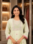 bhavini–Light-Yellow–Pink-Embroidered–Anarkali-Kurta-Set–Dupatta–Front-View–Heritage-Archway–Festive-Wear