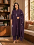 bhavini–deep-purple–white-embroidered–kurta-set–pin-tuck-button-placket–front-view–library-lounge–ethnic-casual