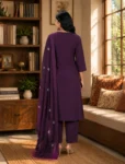 bhavini–deep-purple–white-embroidered–kurta-set–pin-tuck-button-placket–front-view–library-lounge–ethnic-casual