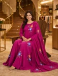 bhavini–magenta–multicolor-floral-print–kurta-set–printed-dupatta–front-view–balcony-garden–festive-daywear
