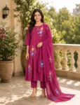 Premium Magenta Hand-Painted Mul Cotton Kurta Pant Dupatta Set for Women