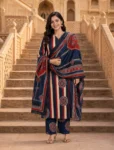 Navy Blue Multicolor Printed 3-Piece Kurta Pant & Dupatta Set
