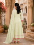 bhavini–Light-Yellow–Pink-Embroidered–Anarkali-Kurta-Set–Dupatta–Front-View–Heritage-Archway–Festive-Wear