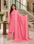 bhavini–pink–white-bandhani-print–kurta-set–dupatta-detail–front-view–heritage-courtyard–festive-wear